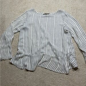 LOFT Top Womens Size Small White/Black Stripes Peplum Peasant‎ Ruffled Blouse